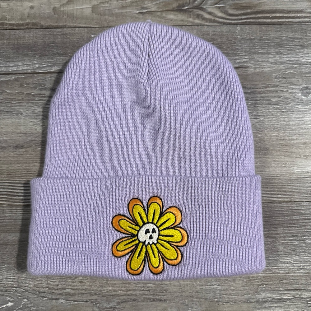 ALAB Beanie Hat Adult Purple Snowboard Flower And Skull  A.L.A.B  Skater Surfer